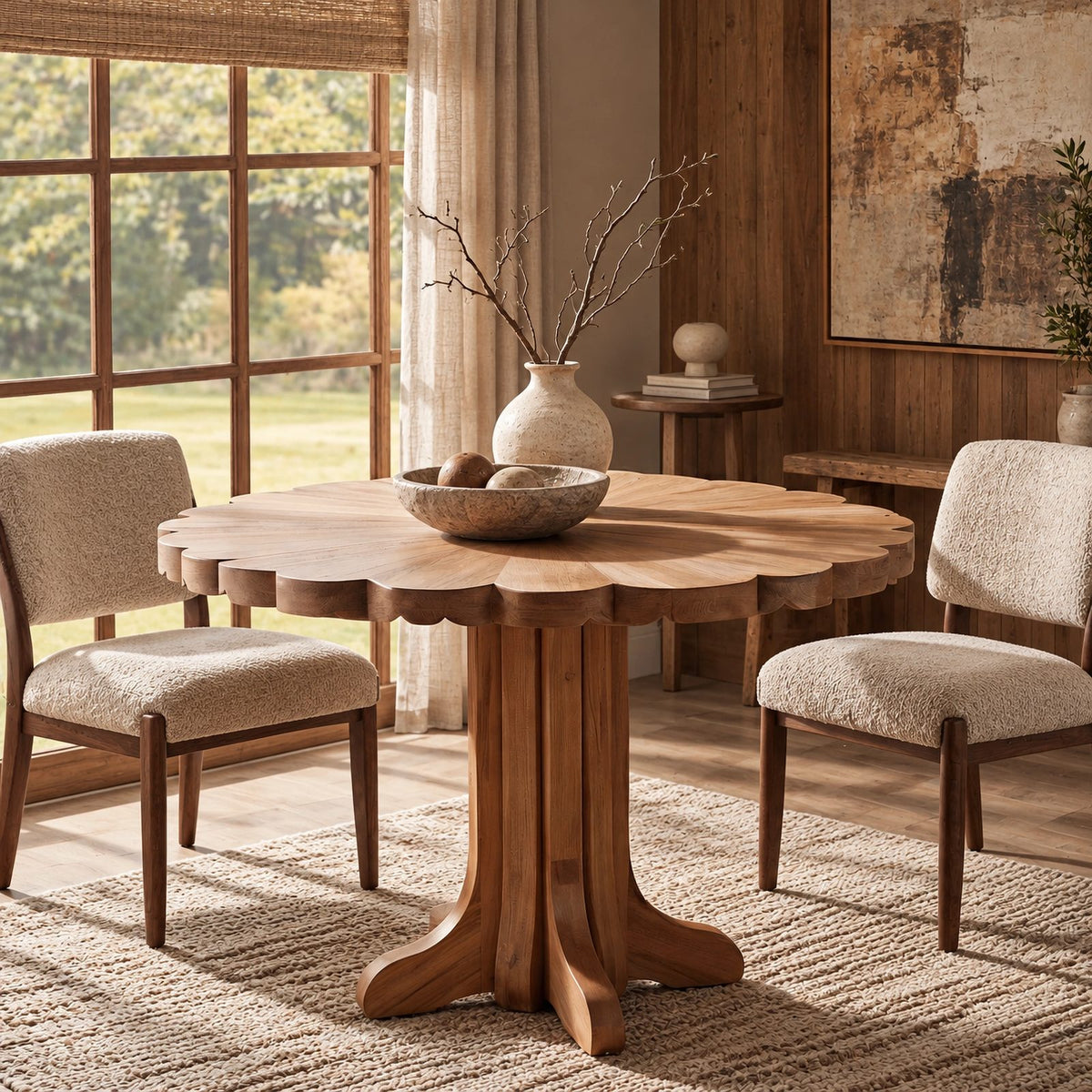 Scandinavian Round Dining Table With Scalloped Edge For Dining Room