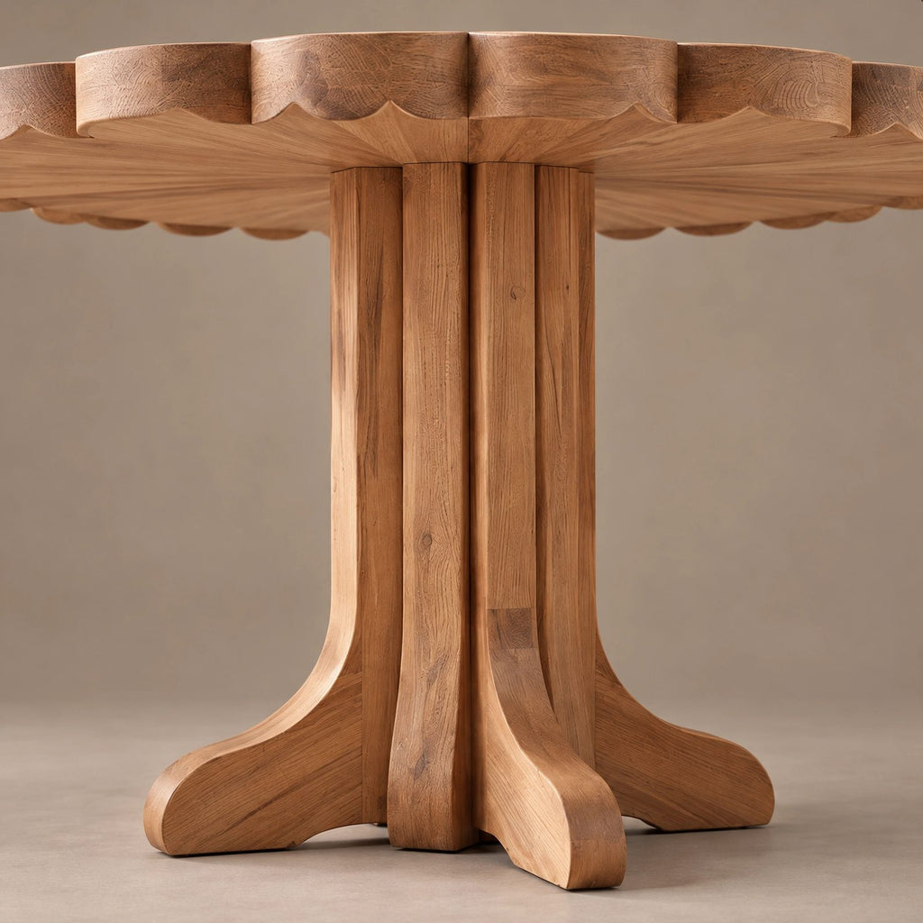 Scandinavian Round Dining Table With Scalloped Edge For Dining Room