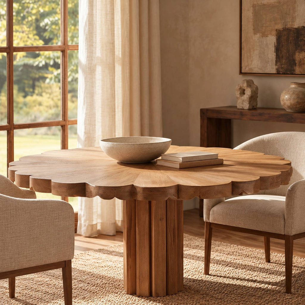 Scandinavian Round Dining Table With Scalloped Edge For Dining Room