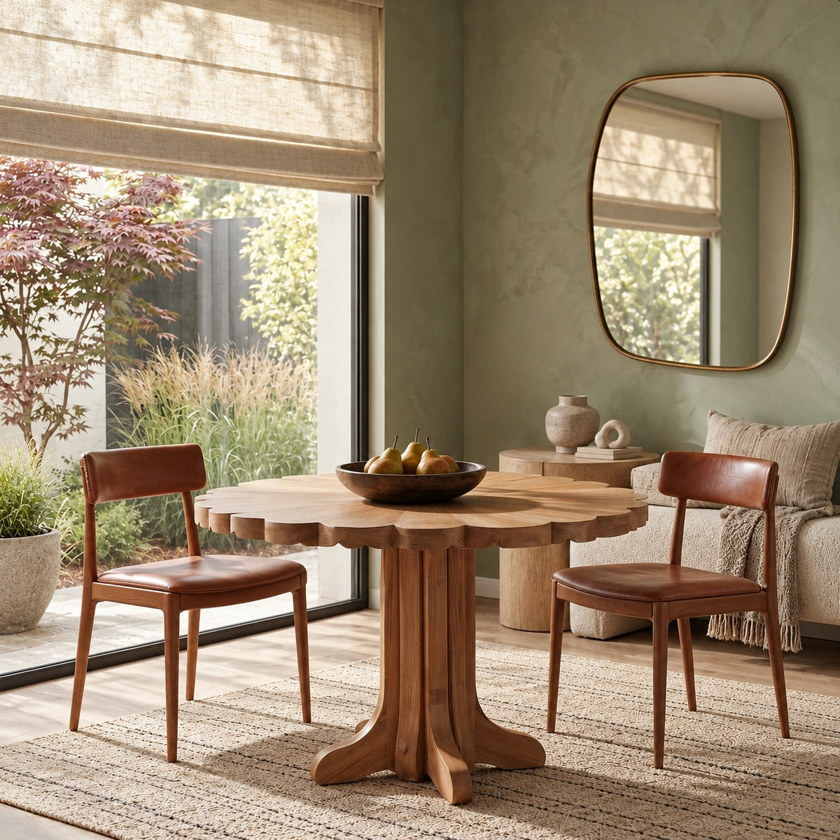 Scandinavian Round Dining Table With Scalloped Edge For Dining Room