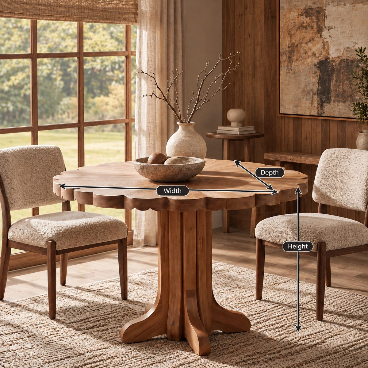 Scandinavian Round Dining Table With Scalloped Edge For Dining Room