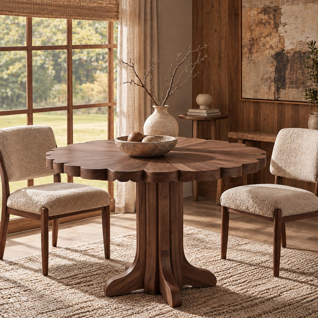 Scandinavian Round Dining Table With Scalloped Edge For Dining Room