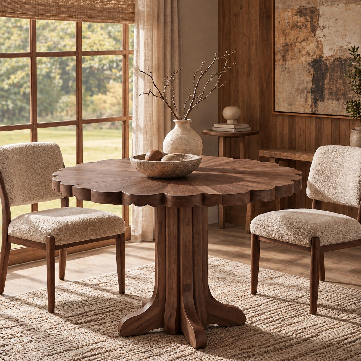 Scandinavian Round Dining Table With Scalloped Edge For Dining Room