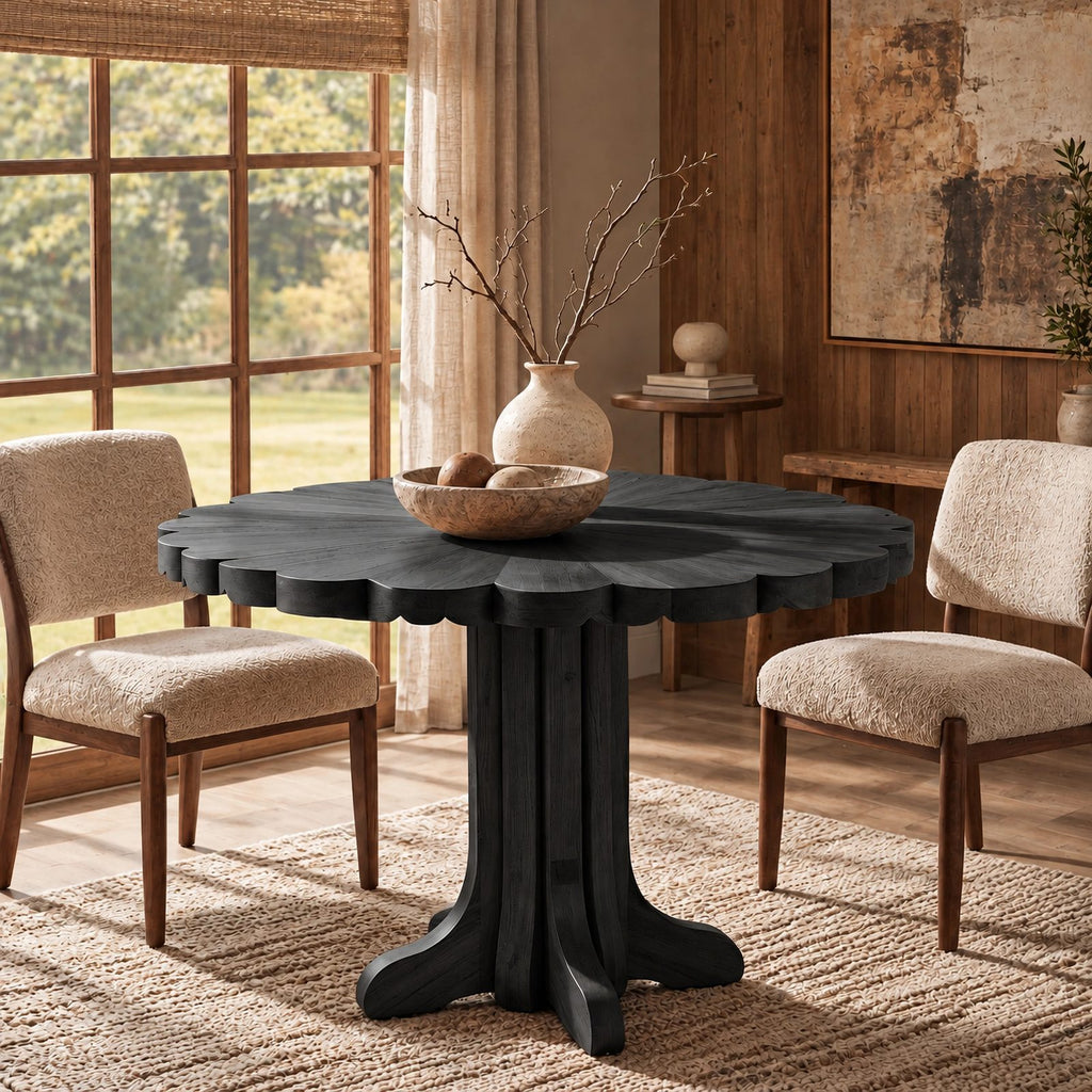 Scandinavian Round Dining Table With Scalloped Edge For Dining Room