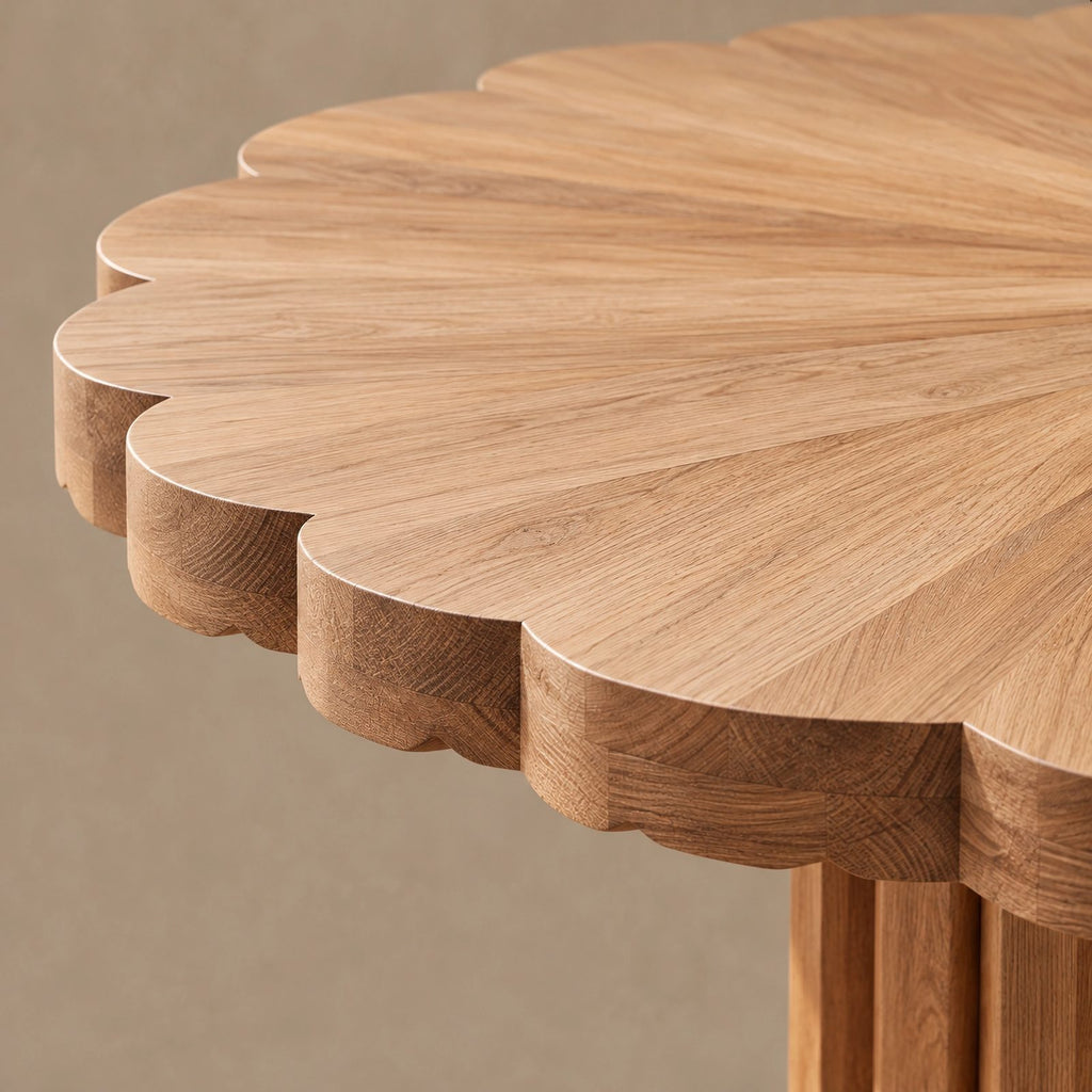 Scandinavian Round Dining Table With Scalloped Edge For Dining Room