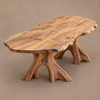Mid Century Live Edge Dining Table With Sculptural Root Base For Dining Room