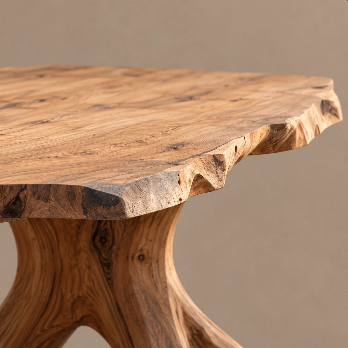 Mid Century Live Edge Dining Table With Sculptural Root Base For Dining Room