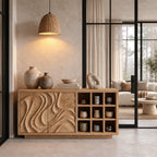 Natural Sideboard With Textured Grain Doors For Dining Room