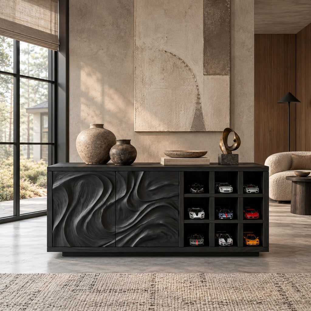 Natural Sideboard With Textured Grain Doors For Dining Room