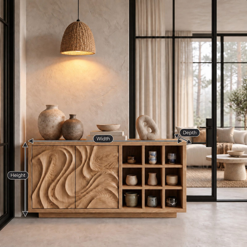 Natural Sideboard With Textured Grain Doors For Dining Room