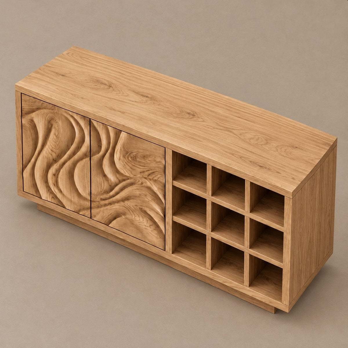 Natural Sideboard With Textured Grain Doors For Dining Room
