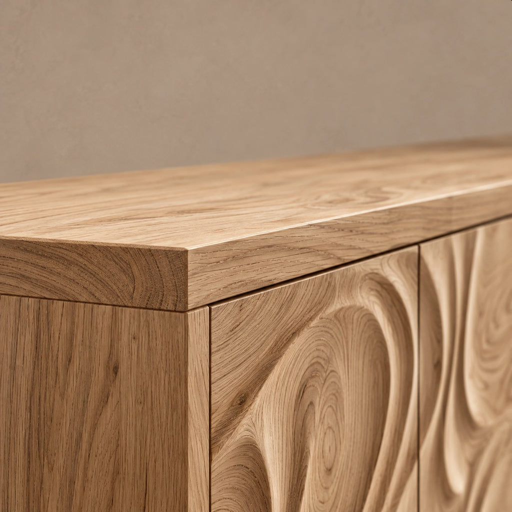 Natural Sideboard With Textured Grain Doors For Dining Room
