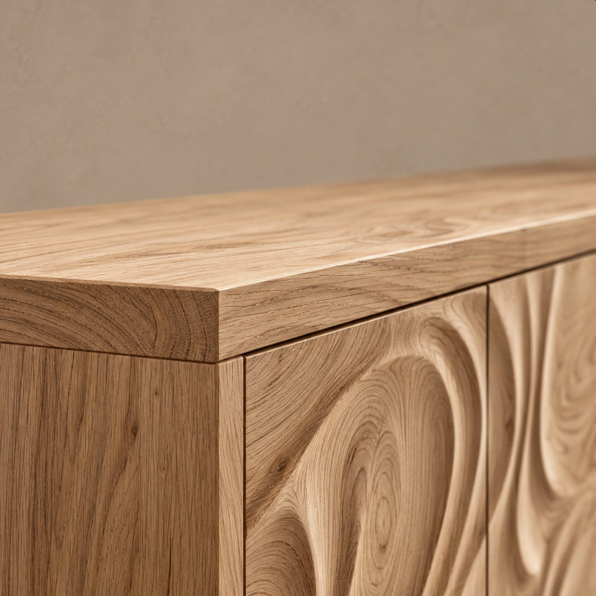 Natural Sideboard With Textured Grain Doors For Dining Room