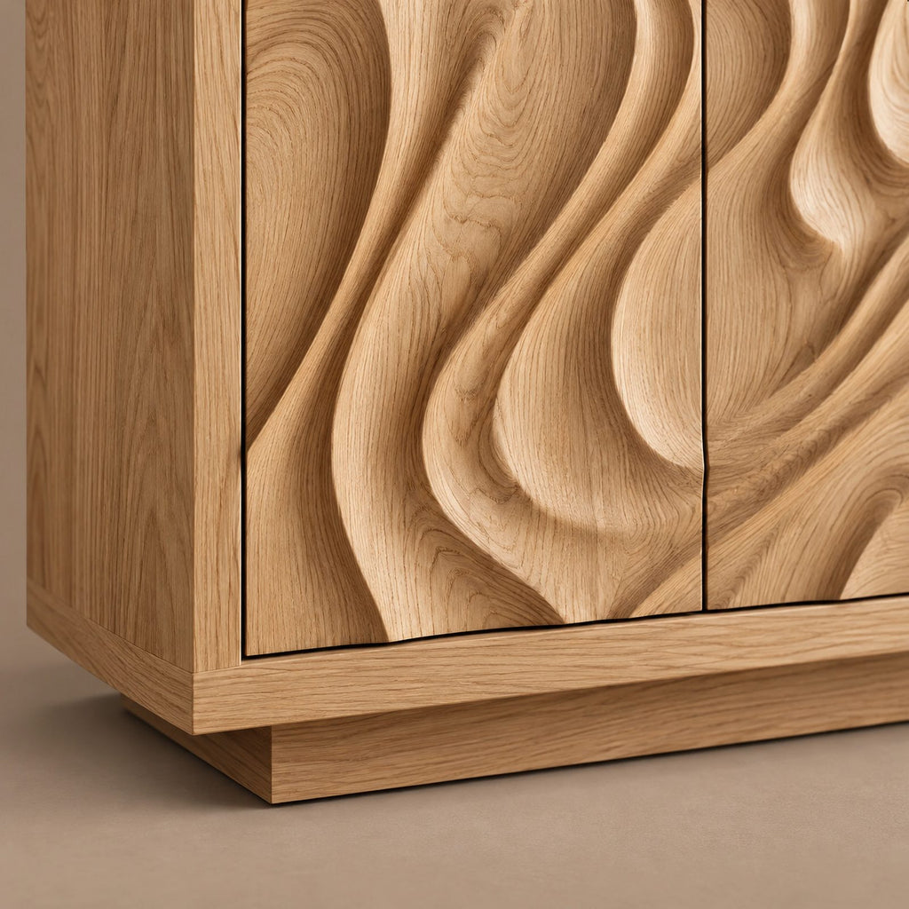 Natural Sideboard With Textured Grain Doors For Dining Room