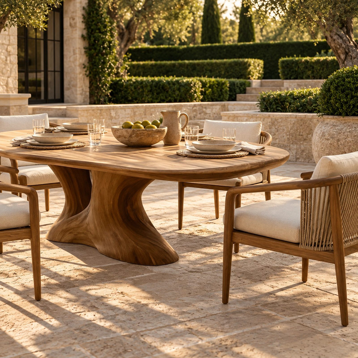 Rustic Live Edge Dining Table With Sculptural Hourglass Base For Dining Room