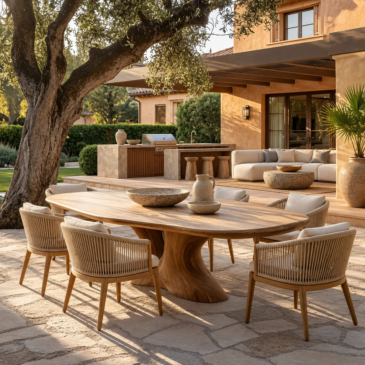 Rustic Live Edge Dining Table With Sculptural Hourglass Base For Dining Room