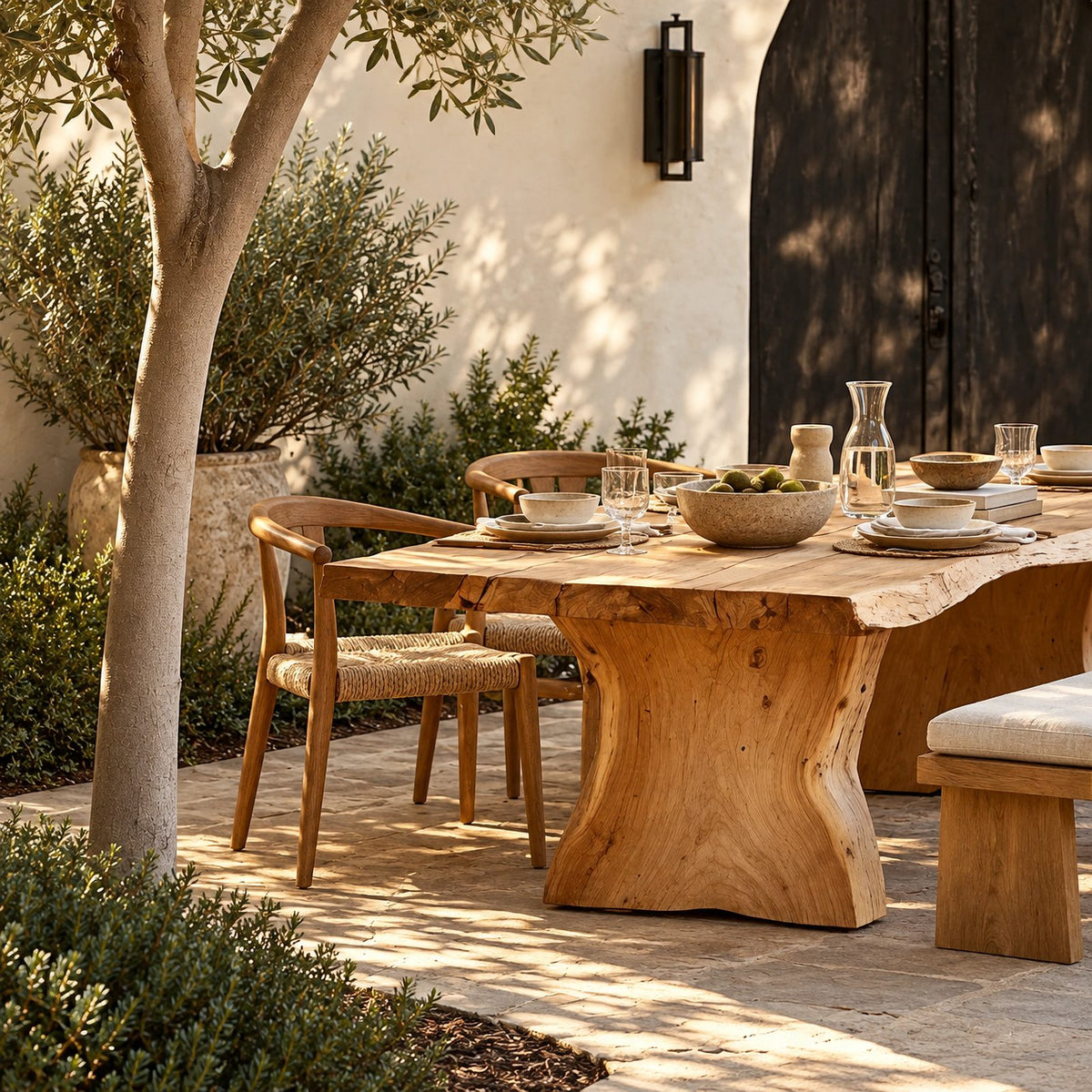 Organic Live Edge Dining Table With Flowing Loop Base For Dining Room