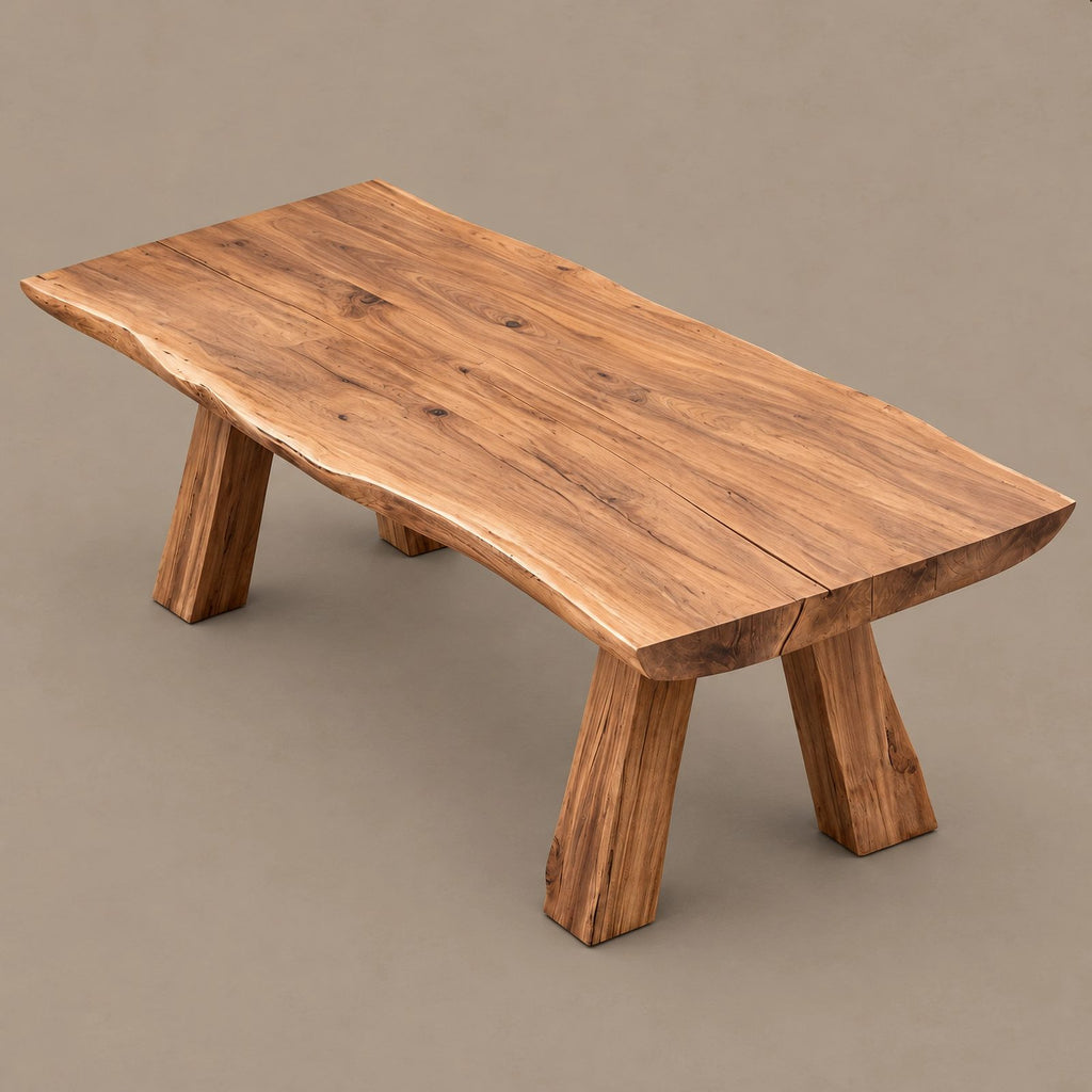 Organic Live Edge Dining Table With Sculptural Wood Base For Dining Room