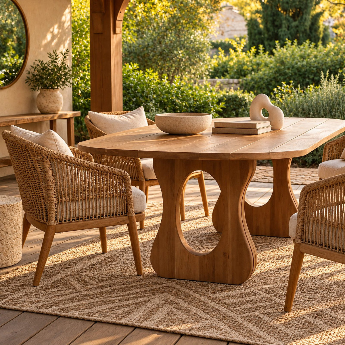 Contemporary Wooden Dining Table With Sculptural Cutout Base For Dining Room
