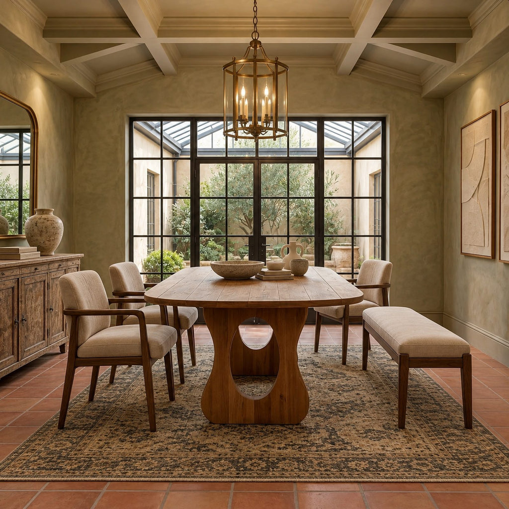 Contemporary Wooden Dining Table With Sculptural Cutout Base For Dining Room