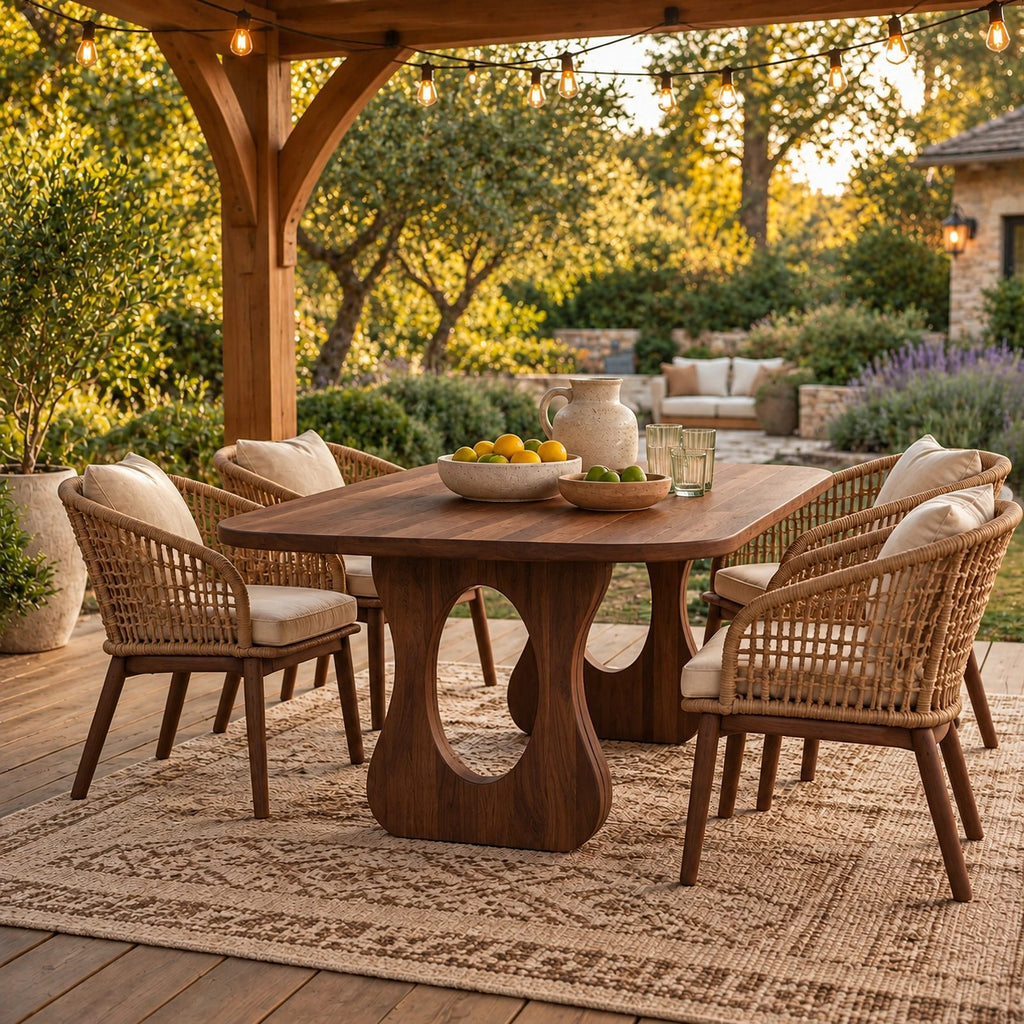 Contemporary Wooden Dining Table With Sculptural Cutout Base For Dining Room