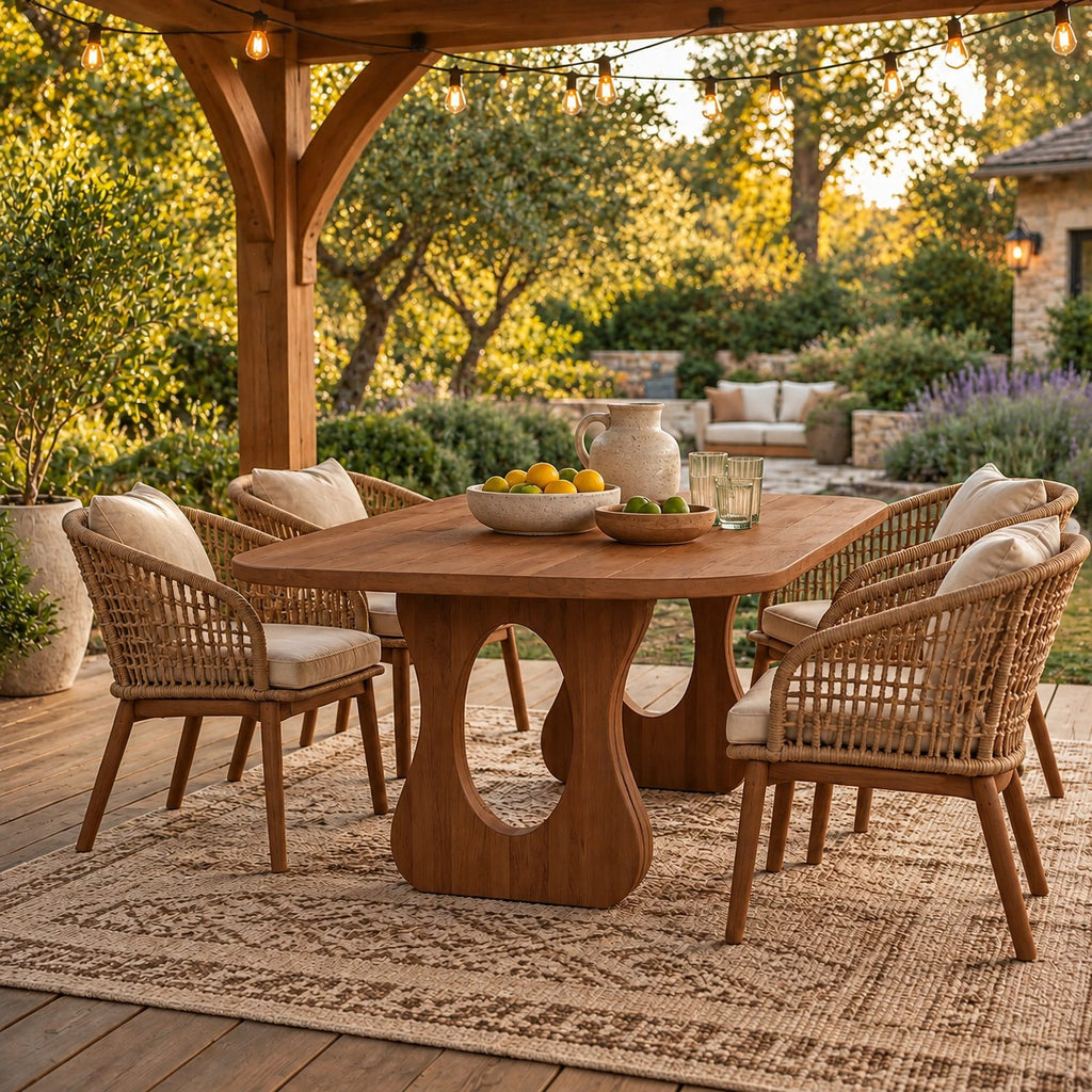 Contemporary Wooden Dining Table With Sculptural Cutout Base For Dining Room