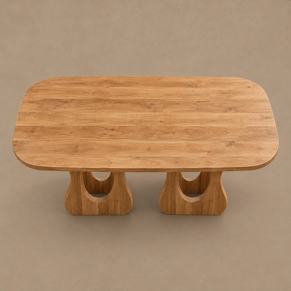 Contemporary Wooden Dining Table With Sculptural Cutout Base For Dining Room