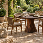 Handcrafted Round Dining Table With Spiral Pedestal Base For Dining Room