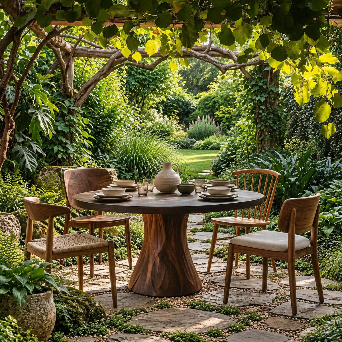 Handcrafted Round Dining Table With Spiral Pedestal Base For Dining Room