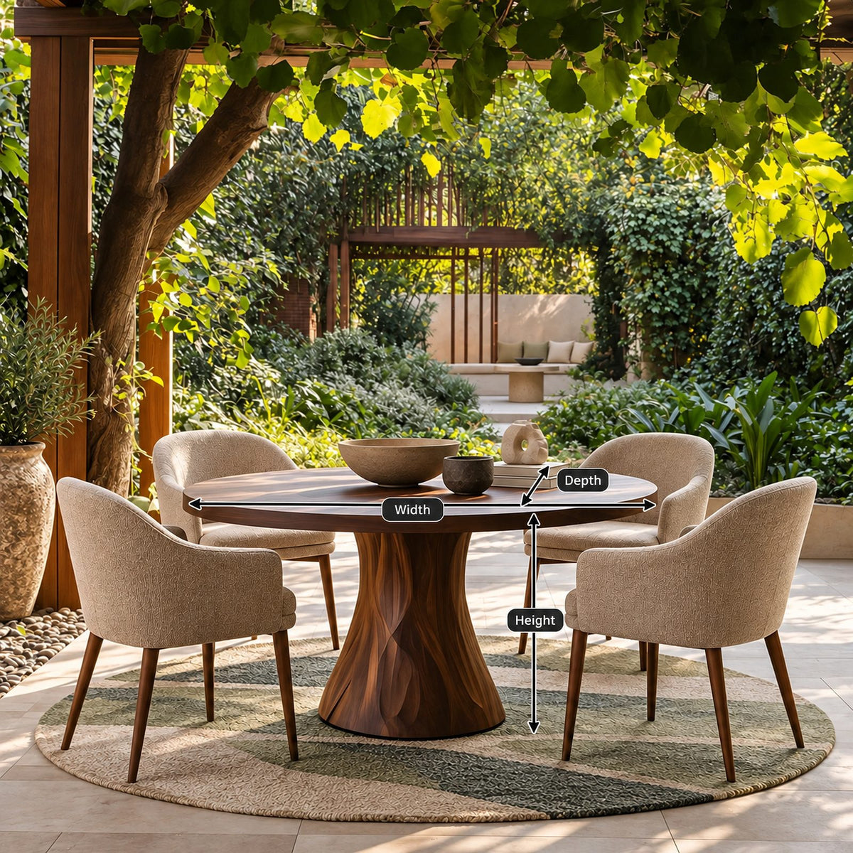Handcrafted Round Dining Table With Spiral Pedestal Base For Dining Room
