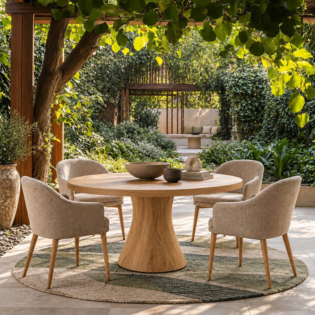 Handcrafted Round Dining Table With Spiral Pedestal Base For Dining Room