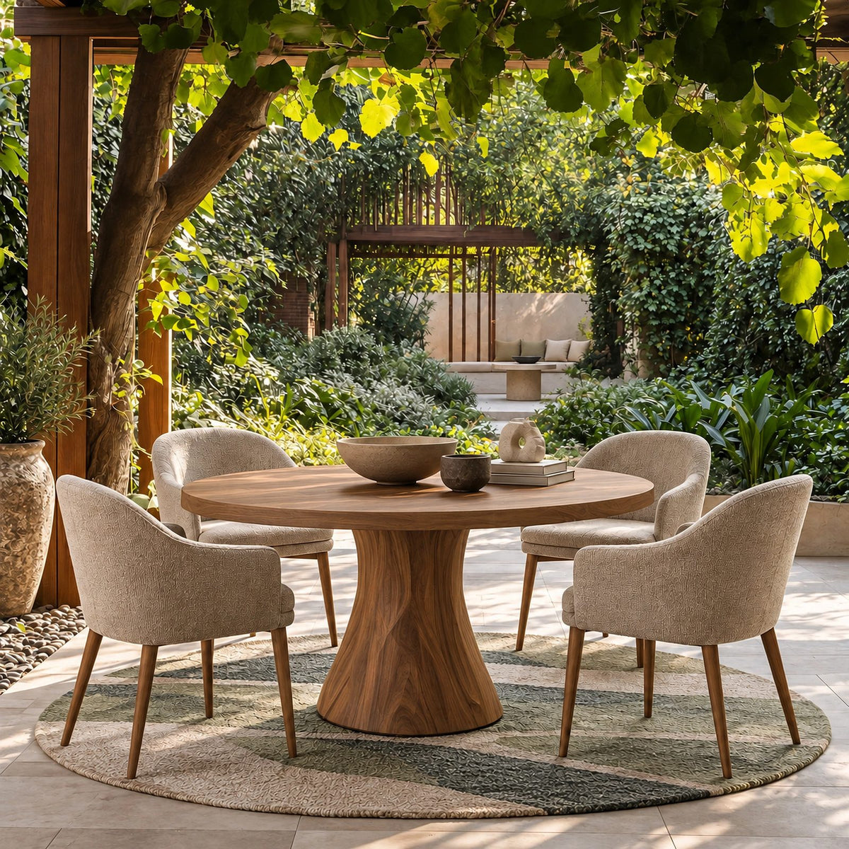 Handcrafted Round Dining Table With Spiral Pedestal Base For Dining Room