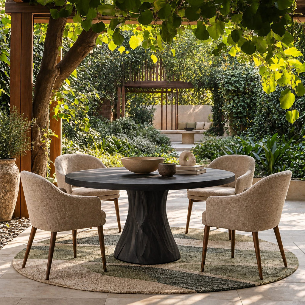 Handcrafted Round Dining Table With Spiral Pedestal Base For Dining Room
