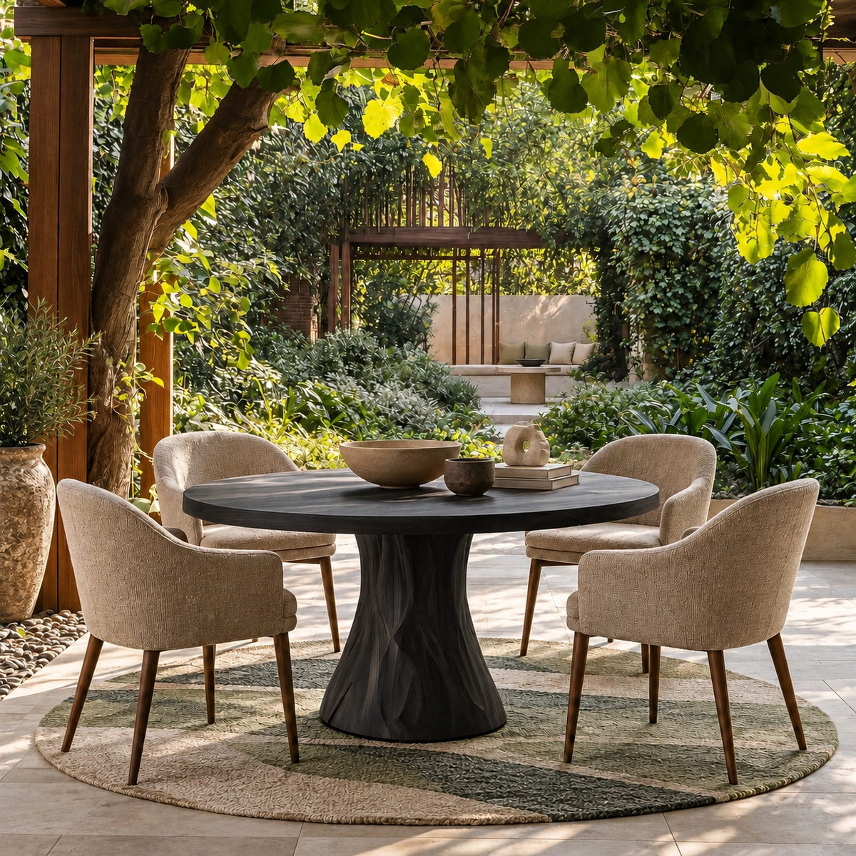 Handcrafted Round Dining Table With Spiral Pedestal Base For Dining Room