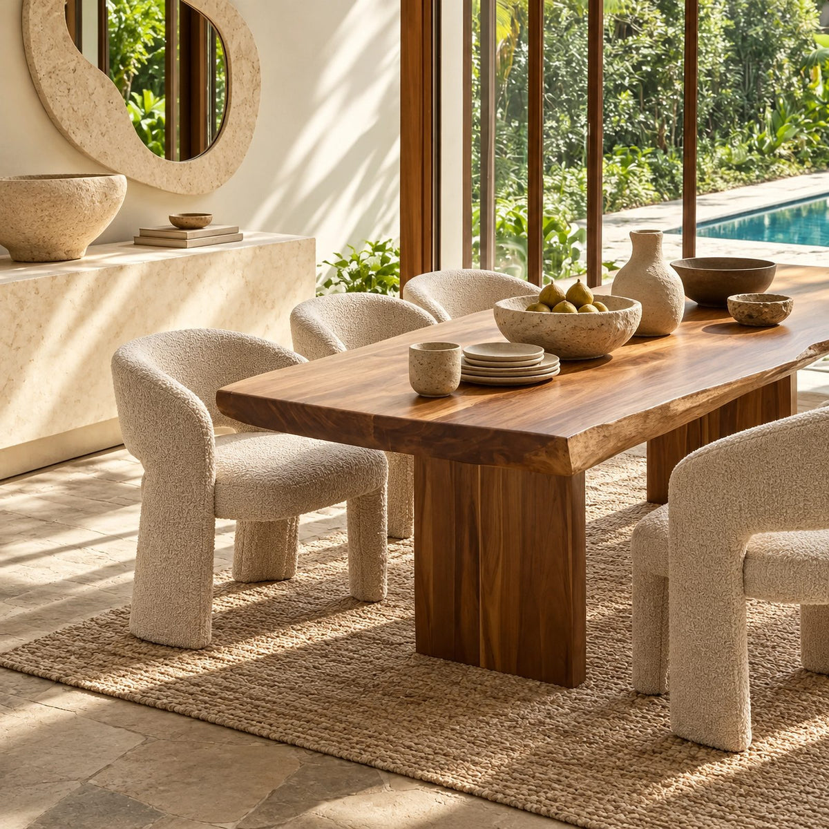 Minimalist Live Edge Dining Table With Flat Panel Legs For Dining Room