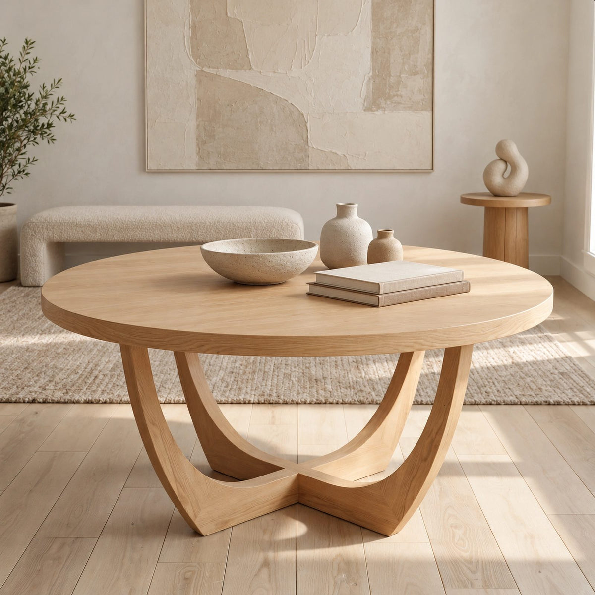 Modern Round Dining Table With Arched Open Pedestal For Dining Room