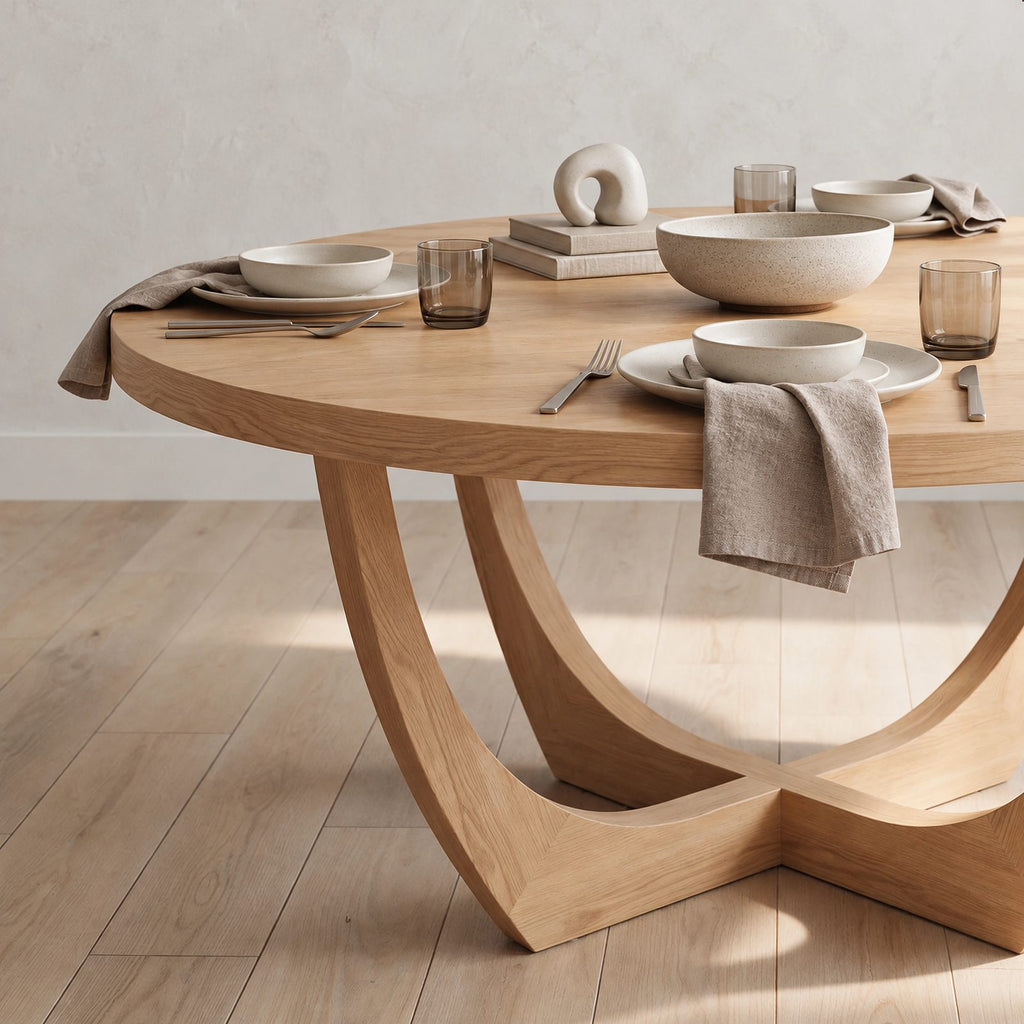 Modern Round Dining Table With Arched Open Pedestal For Dining Room