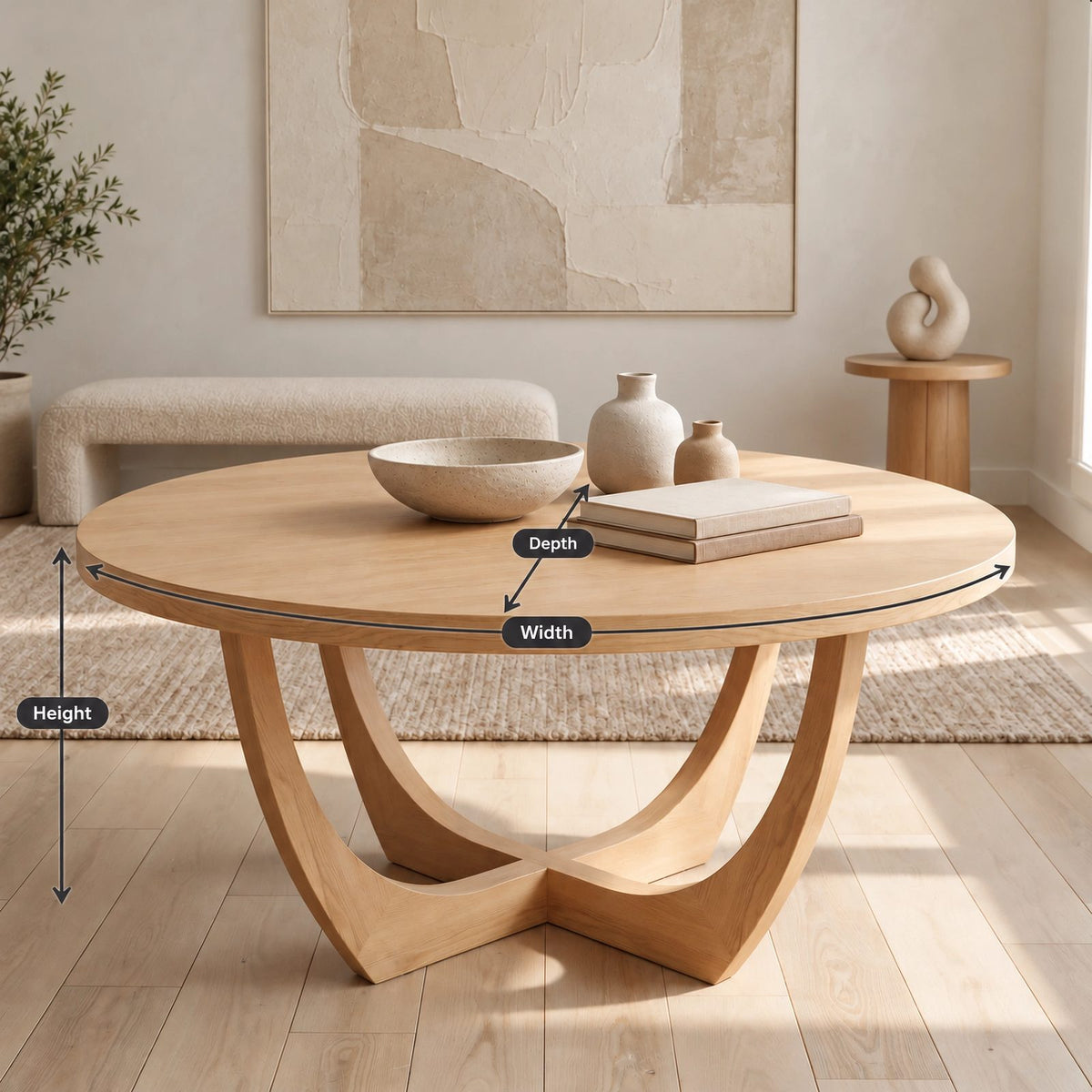 Modern Round Dining Table With Arched Open Pedestal For Dining Room