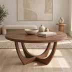 Modern Round Dining Table With Arched Open Pedestal For Dining Room