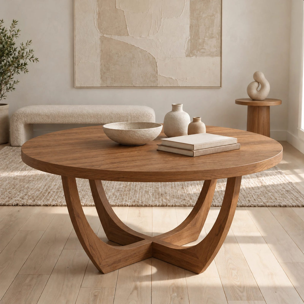 Modern Round Dining Table With Arched Open Pedestal For Dining Room