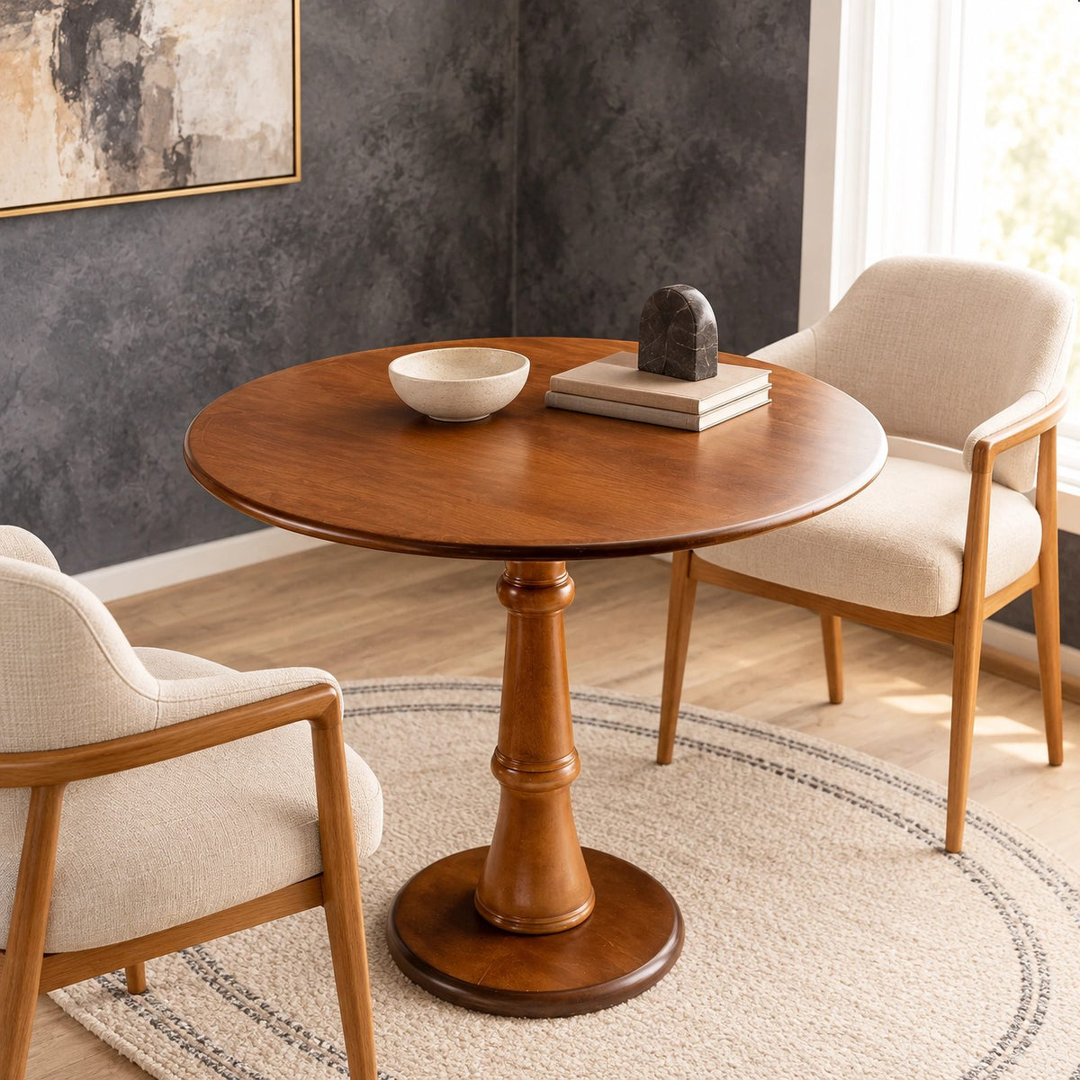Classic Round Dining Table With Turned Wood Pedestal For Kitchen