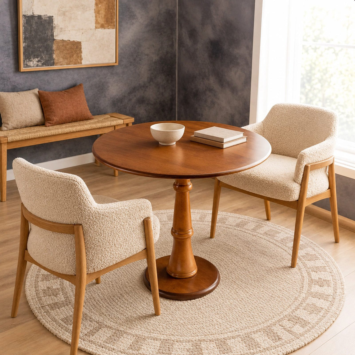 Classic Round Dining Table With Turned Wood Pedestal For Kitchen