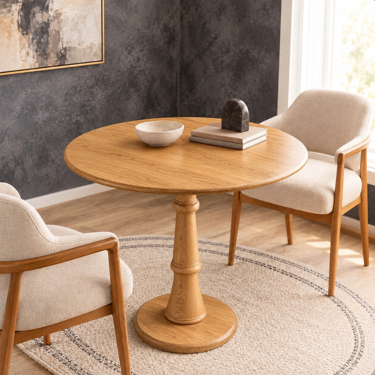 Classic Round Dining Table With Turned Wood Pedestal For Kitchen