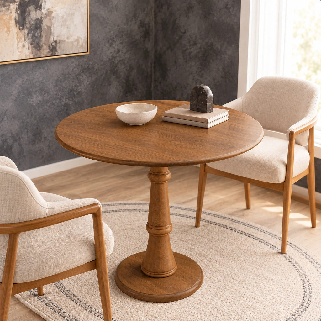 Classic Round Dining Table With Turned Wood Pedestal For Kitchen