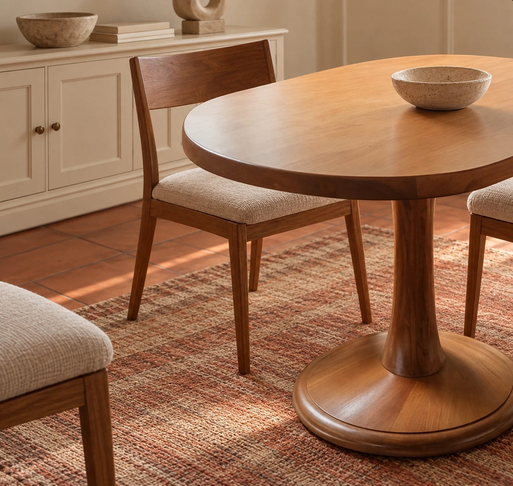 Farmhouse Oval Dining Table With Turned Pedestal Base For Kitchen