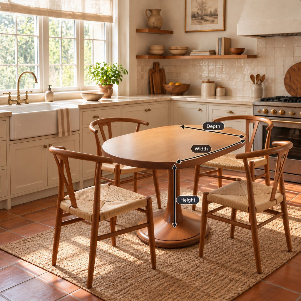 Farmhouse Oval Dining Table With Turned Pedestal Base For Kitchen
