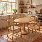 Farmhouse Oval Dining Table With Turned Pedestal Base For Kitchen