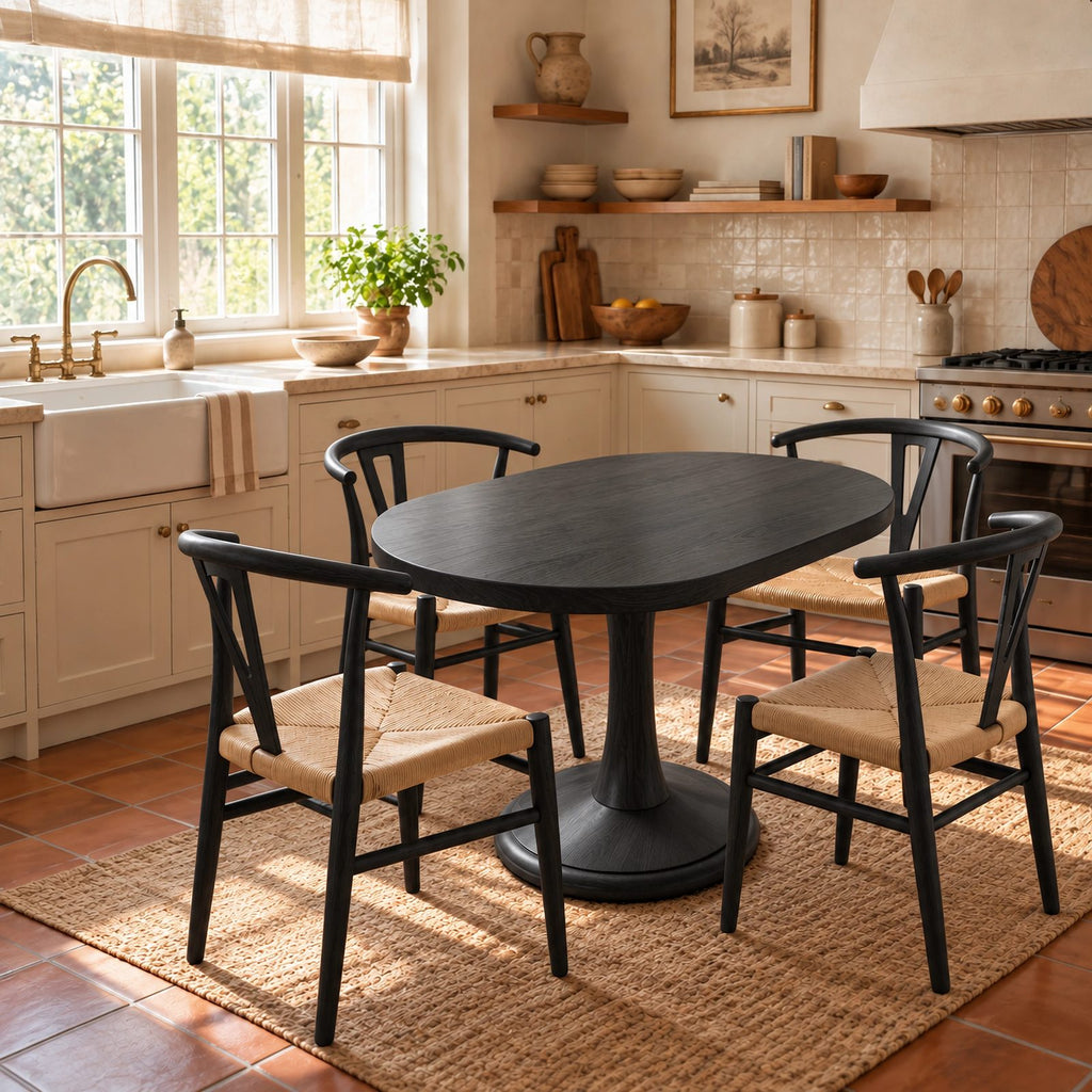 Farmhouse Oval Dining Table With Turned Pedestal Base For Kitchen