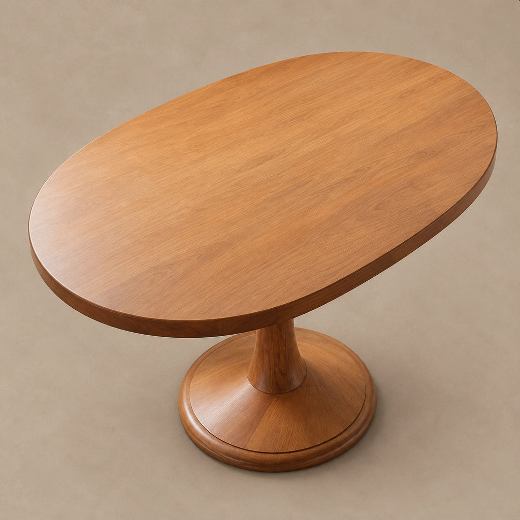Farmhouse Oval Dining Table With Turned Pedestal Base For Kitchen
