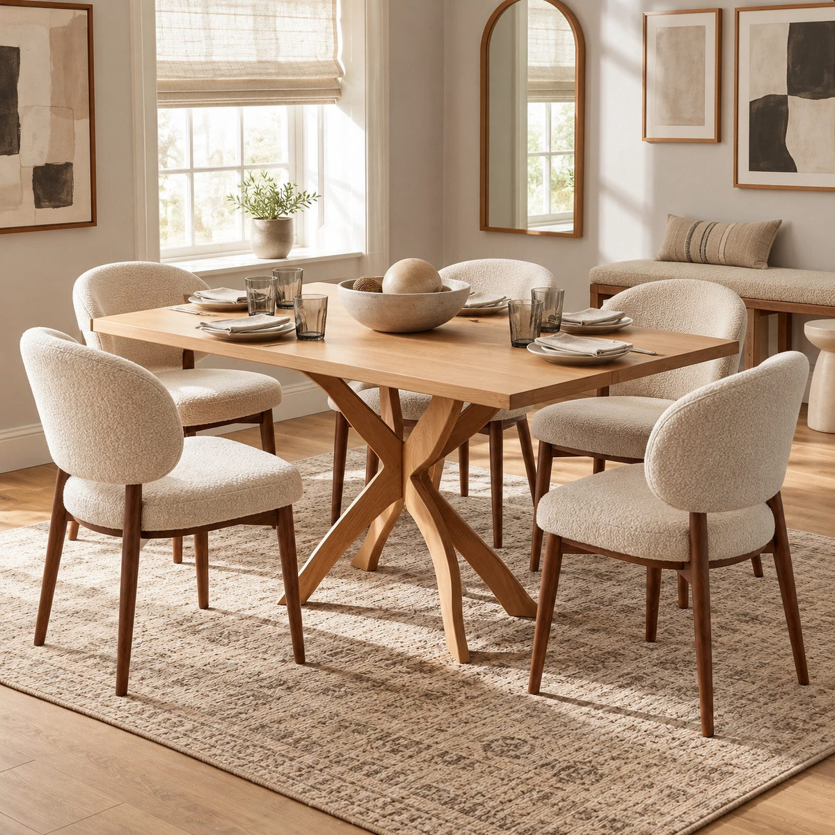 Scandinavian Solid Wood Dining Table With Crossed X Legs For Dining Room